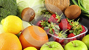 Organic fruits and vegetables. Pile of fresh fruits and vegetables