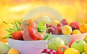 Organic fruits and vegetables on a table