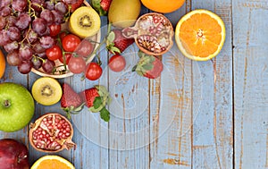 Organic fruits on wooden table