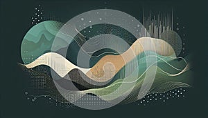 Organic Futurism: Minimalist Halftone Dots Transitioning into Abstract Mountain and Forest Shapes photo