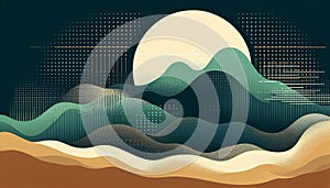 Organic Futurism: Minimalist Halftone Dots Transitioning into Abstract Mountain and Forest Shapes photo