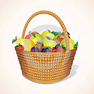 Organic Garden Fruits in Basket. Vector