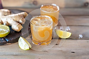 Organic Ginger Ale Soda in a Glass with Lemon and Lime