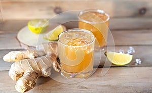 Organic Ginger Ale Soda in a Glass with Lemon and Lime