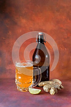 Organic Ginger Ale Soda in a Glass with Lemon and Lime