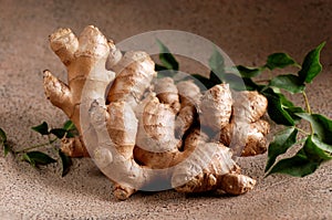 Organic ginger in the foreground