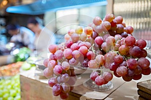 Organic grapes on display at the sf farmer`s market