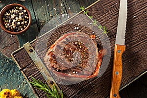Organic Grass Fed Bacon Wrapped Sirloin Steak photo