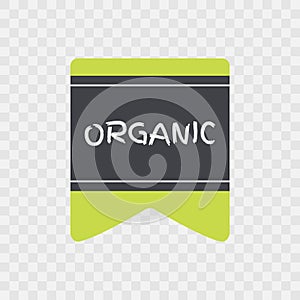Organic green and grey label icon. Vector sign isolated on transparent background. Illustration symbol for food, product, logo,