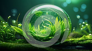 Organic Green Sphere Nestled In A Macro Landscape An Illustration