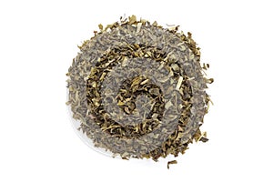 Organic Green tea (Camellia sinensis) Tea bag cut, dried leaves.