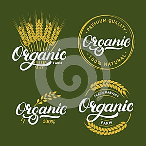 Organic hand written lettering logos, labels, badges or emblems for natural fresh products.