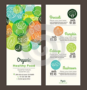 Organic healthy food with fruits and vegetables menu flyer leaflet photo