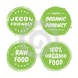 Organic healthy vegan food labels. Natural, fresh, organic food stickers collection. Vector graphic design