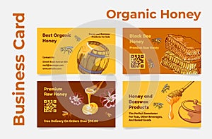 Organic honey business card set vector engraved illustration premium beeswax natural products