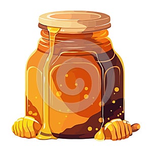 Organic honey in glass jar