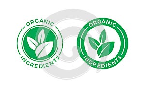 Organic ingredients green leaf vector label icon