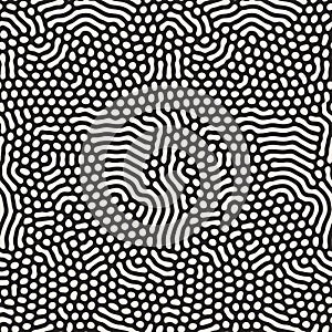 Organic Irregular Rounded Lines Vector Seamless Black and White Pattern.