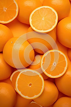 Organic Juicy Oranges on a Fresh Nature Background: Ripe Vitamin Burst in Closeup Citrus Slice, Bursting with Bright