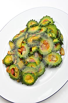 Organic karela salad on a plate