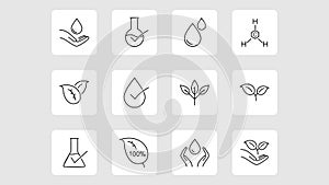 Organic leaf line icons. Dermatologically tested,