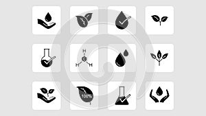 Organic leaf line icons. Dermatologically tested,