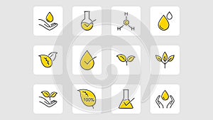 Organic leaf line icons. Dermatologically tested,