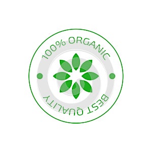 Organic line logo. Eco product simple round sticker. Vegan, raw, healthy food badge, sustainable stamp tag. Vector