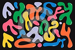 Organic liquid wavy blob shapes. Abstract childish fluid scribble spots, cute retro random round forms y2k style. Vector