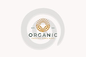 Organic Logo Abstract Sun and Leaf Nature Agriculture Farm Concept