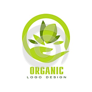 Organic logo design, healthy premium quality food label, emblem for cafe, packaging, restaurant, farm vector