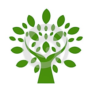 Organic logo. Leafs in hand logo. Natural products logo. Cosmetics icon. Spa logo. Beauty salon logo. Green leafs logo. Yoga logo