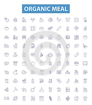 Organic meal line icons, signs set. Organic, Meal, Vegetarian, Plant based, Natural, Vegan, Healthful, Locally sourced