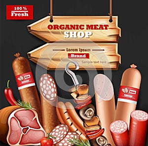 Organic meat Vector realistic mock up. Product packaging label design template banners