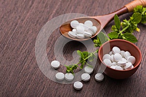 Organic medical pills with herbal plant