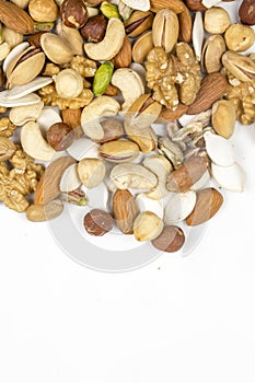 Organic mixed nuts as background, closeup. Healthy snack