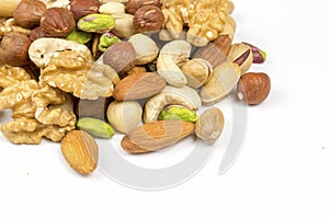 Organic mixed nuts as background, closeup. Healthy snack