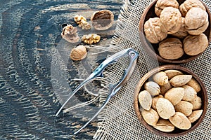 Organic mixed nuts in rustic kitchen setting