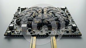 organic motherboard with an electronic brain chip, ai concept