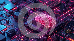 organic motherboard with an electronic brain chip, ai concept