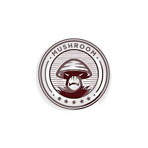 Organic mushroom farm logo design, mushroom healthy farm badge and emblem isolated on white background