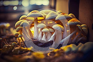 Organic mushrooms growing on mushroom farm