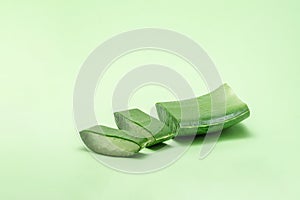 ORGANIC, NATURAL Aloe vera and kiw slice on white background, with copy space. (Aloe barbadensis Mill, Star cactus, Aloe
