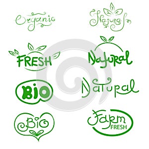 Organic, natural, bio and farm fresh. Label and icon set for org