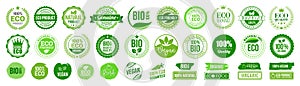 Organic natural bio labels set icon, healthy foods badges