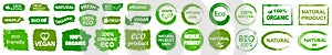 Organic natural bio labels set icon, healthy foods badges, fresh eco vegetarian food â€“ vector