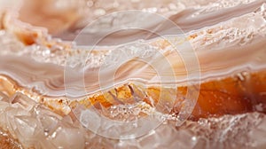The organic natural curves of a translucent agate slice softened by gentle peach and rose hues. photo
