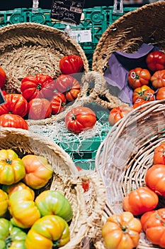 Organic natural ecological tomatoes at market