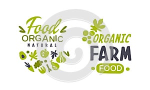 Organic Natural Food Logo Templates, Farm Products Labels, Premium Quality Vegan Food Vector Illustration
