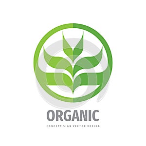Organic natural product logo design. Green leaves symbol. Healthy concept sign. Nature floral icon. Vector illustration.